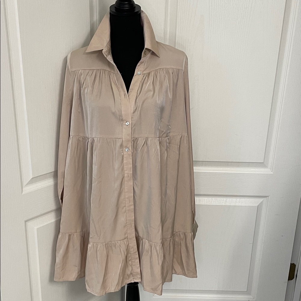 Idem Ditto tiered shirt dress M blush oversized